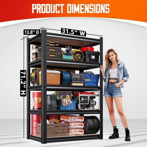 Heavy Duty Metal Shelving Unit by [Brand Name] - 5-Tier Adjustable Garage Storage Rack | 71"H x 32"W x 14"D