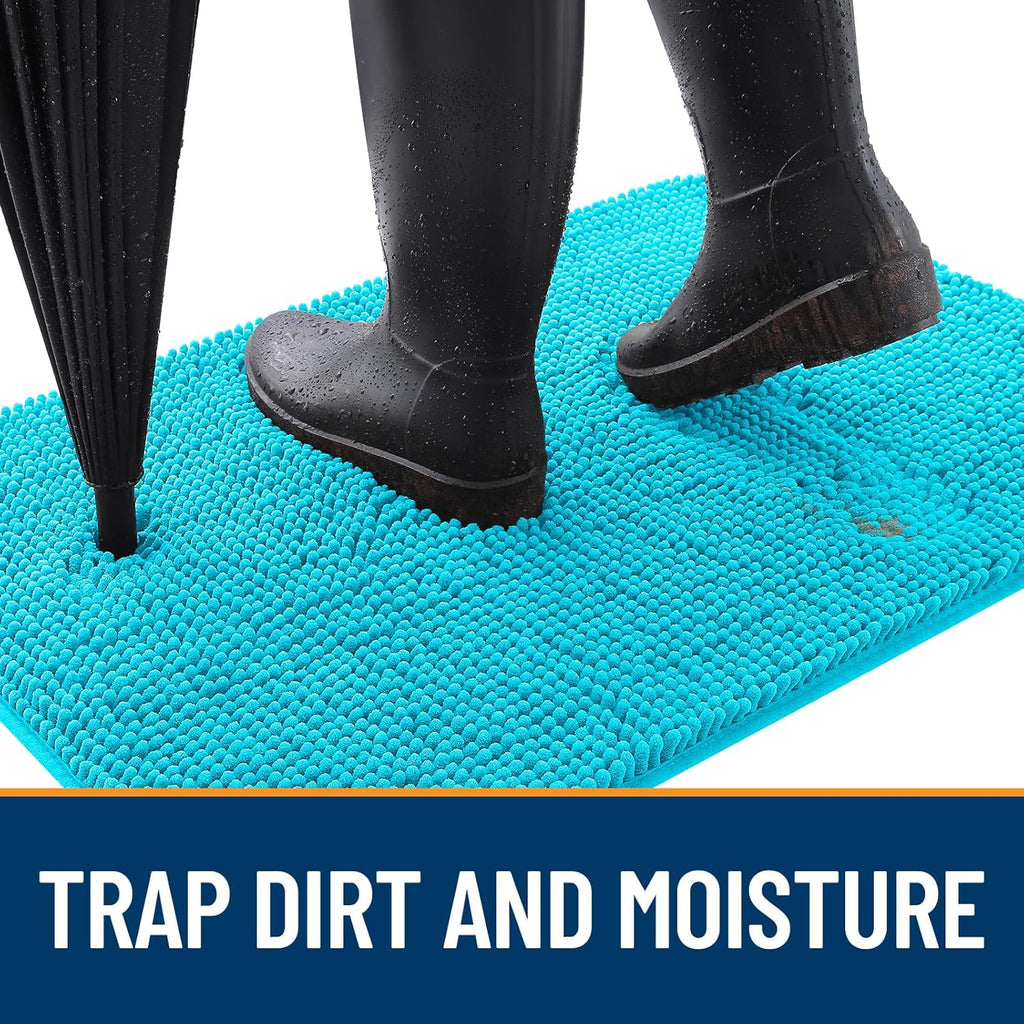 OLANLY Dog Door Mat - Absorbent Non-Slip Mud Mat for Indoor Use | Aqua Blue, 35x24 Inches