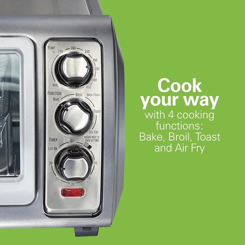 Hamilton Beach Air Fryer Toaster Oven - Large Capacity for 6 Slices & 12” Pizza | 4 Cooking Functions, Stainless Steel