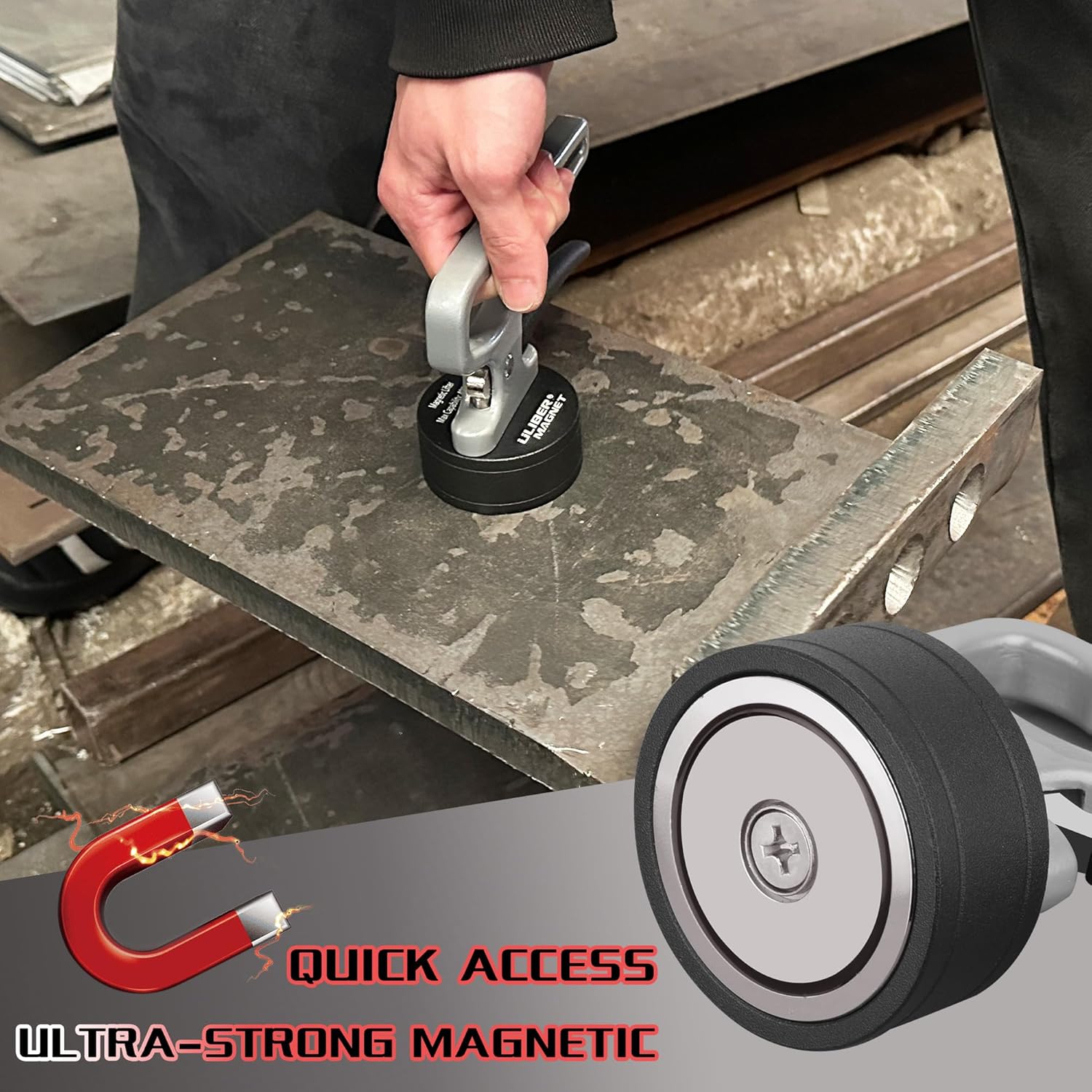 ULIBERMAGNET Heavy Duty Magnetic Pickup Tool - Quick Release Ergonomic Handle for Iron & Steel