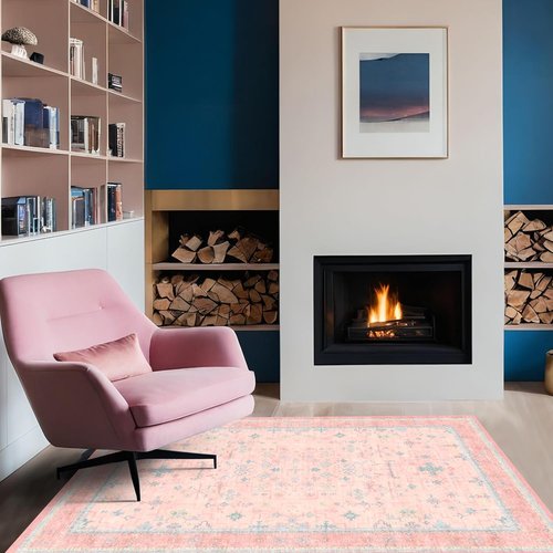 Hazo Haus Nursery Area Rug - Charming Boho Vintage Design, Washable & Non-Slip | 4x6 Pink Rug for Girls' Bedroom