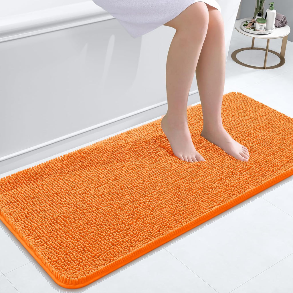 OLANLY Bathroom Runner Rugs - Extra Soft Chenille Bath Mats | Quick Dry, Machine Washable, 47x20, Orange