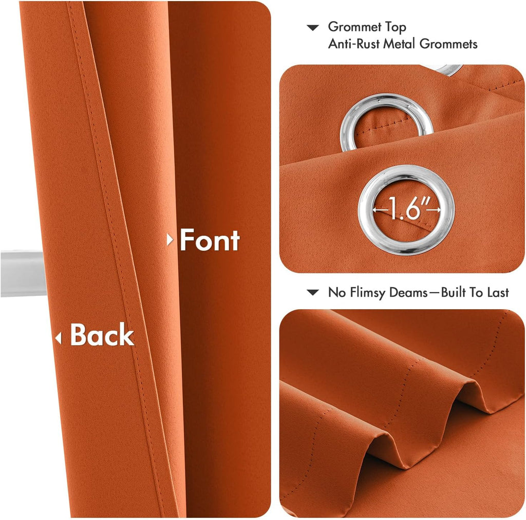 MIULEE Blackout Curtains - Thermal Insulated Room Darkening Drapes | 96-Inch Long, Orange, 2 Panels