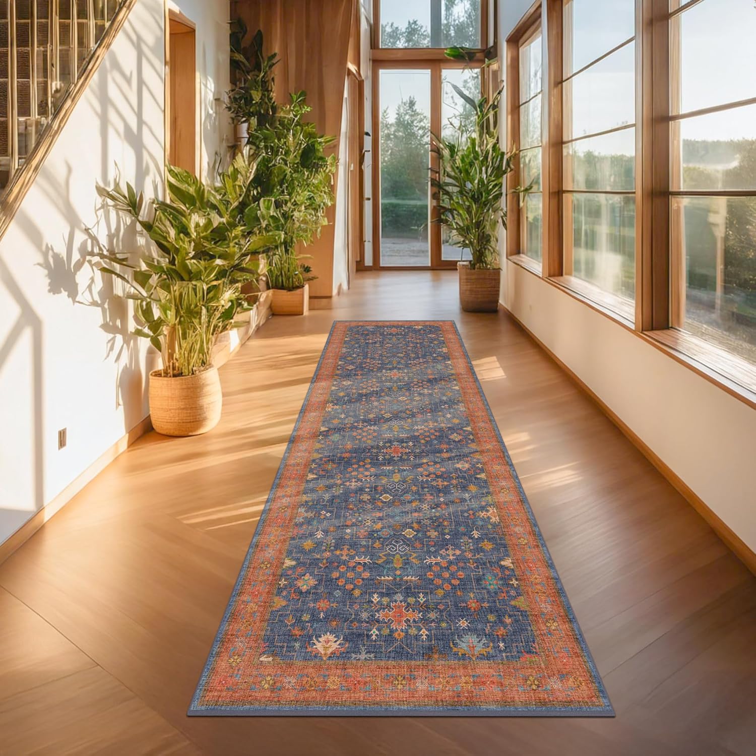 Skiennix Washable 8 Ft Long Runner Rug - Navy Blue Non-Slip, Pet-Friendly & Stain Resistant (2'6"x8')