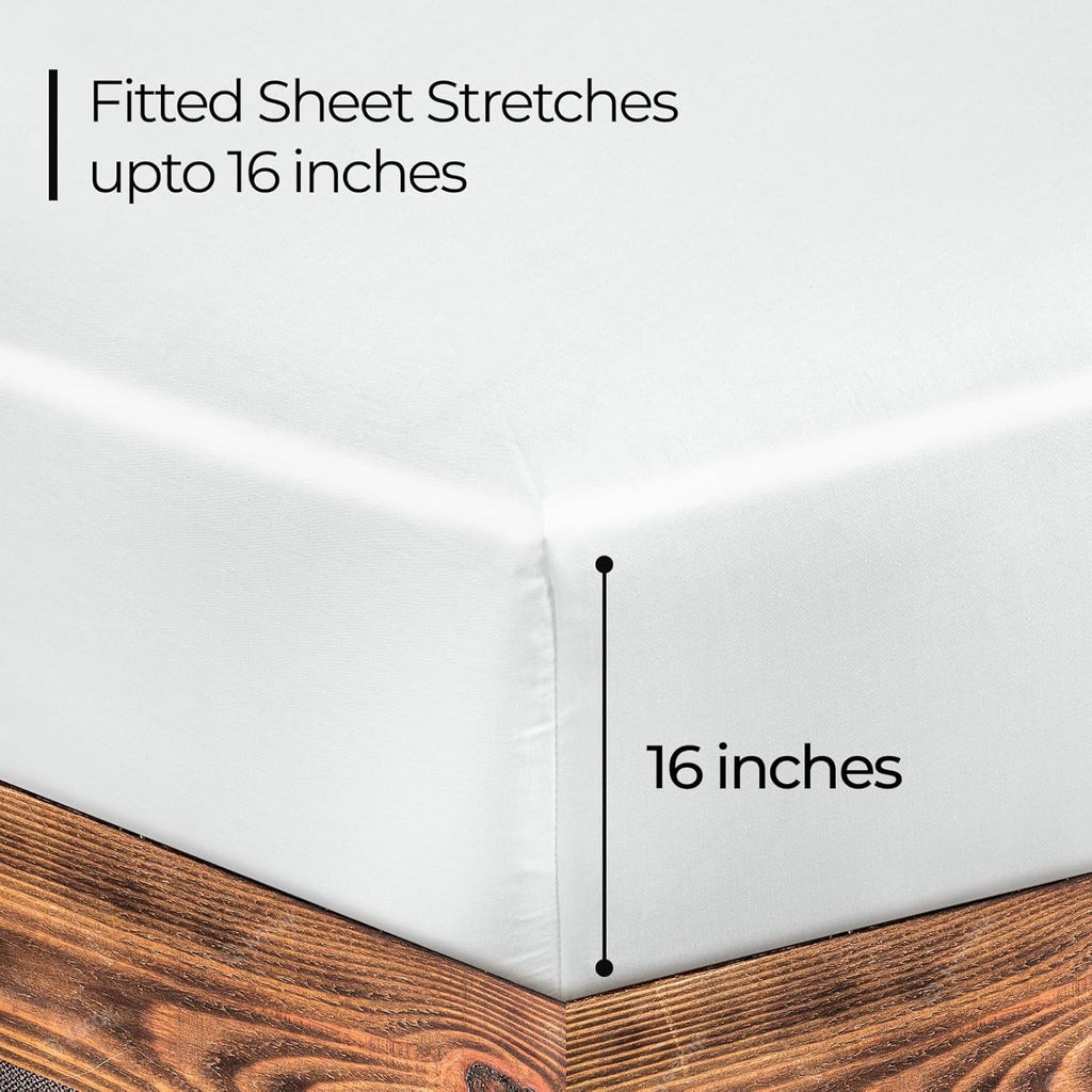 Royale Linens 300 Thread Count Fitted Sheet - Super Soft 100% Long Staple Cotton | Queen Size, White