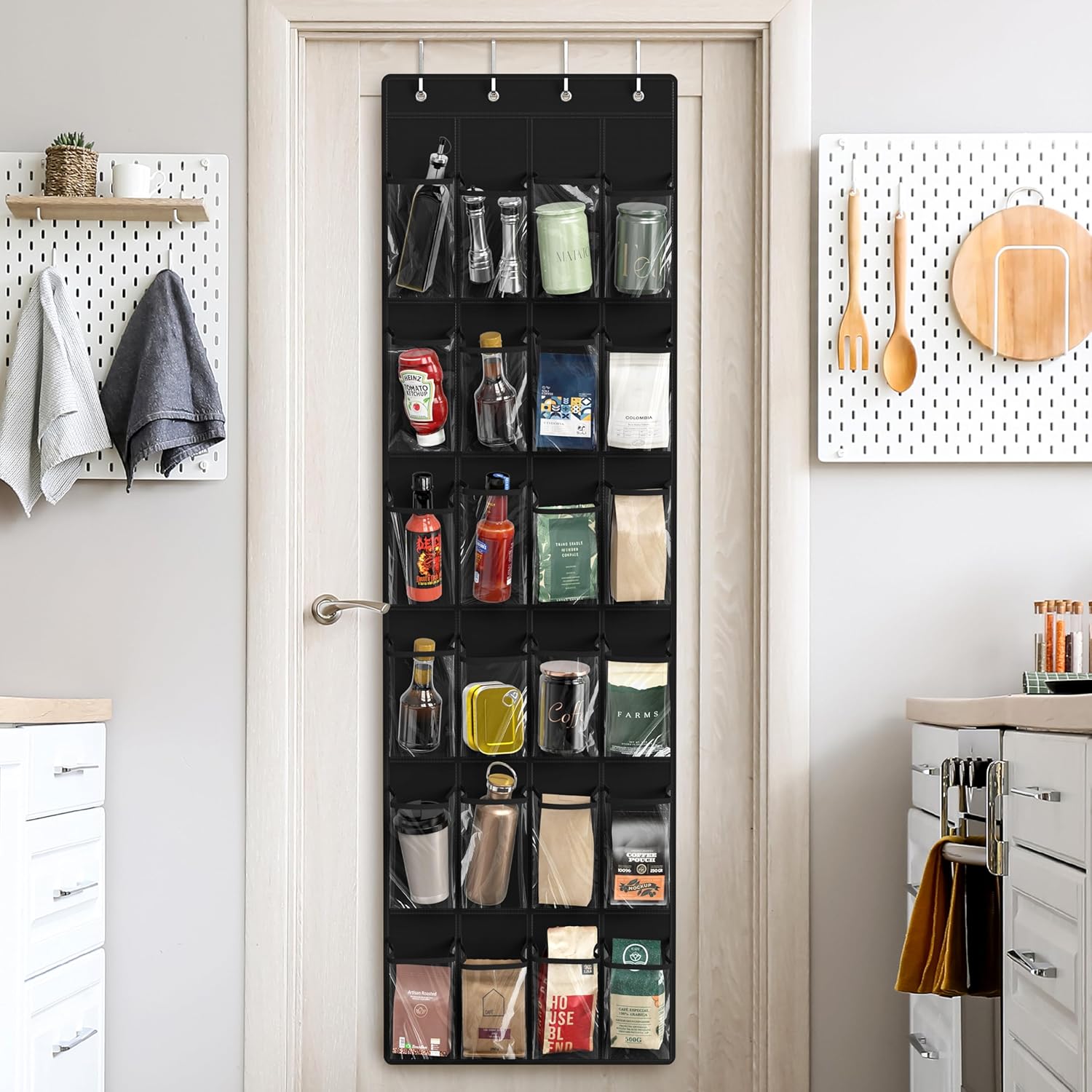 Simple Houseware 24 Pockets Over The Door Hanging Shoe Organizer - Crystal Clear, Black (64'' x 19'')
