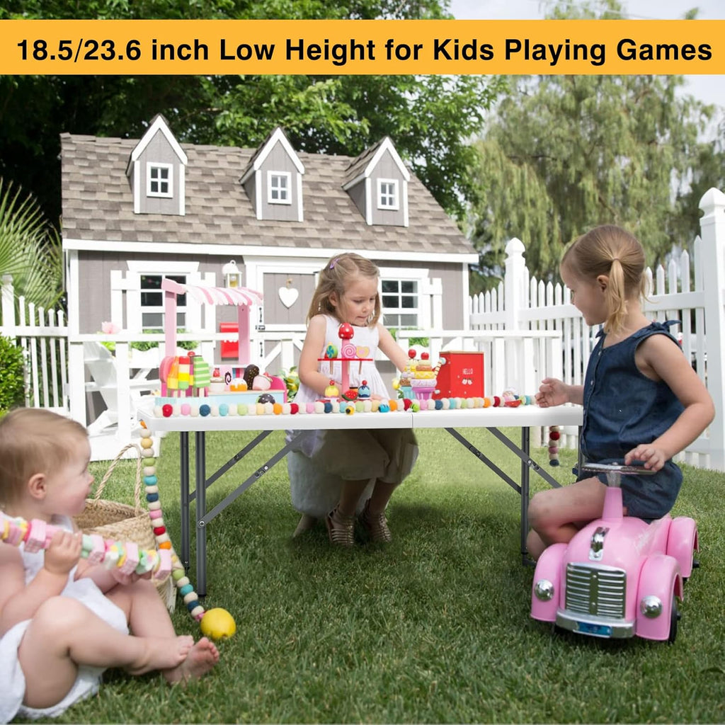 SKOK Folding Picnic Table - Adjustable Height 4/6/8FT - Portable Plastic Design with Handle for Events