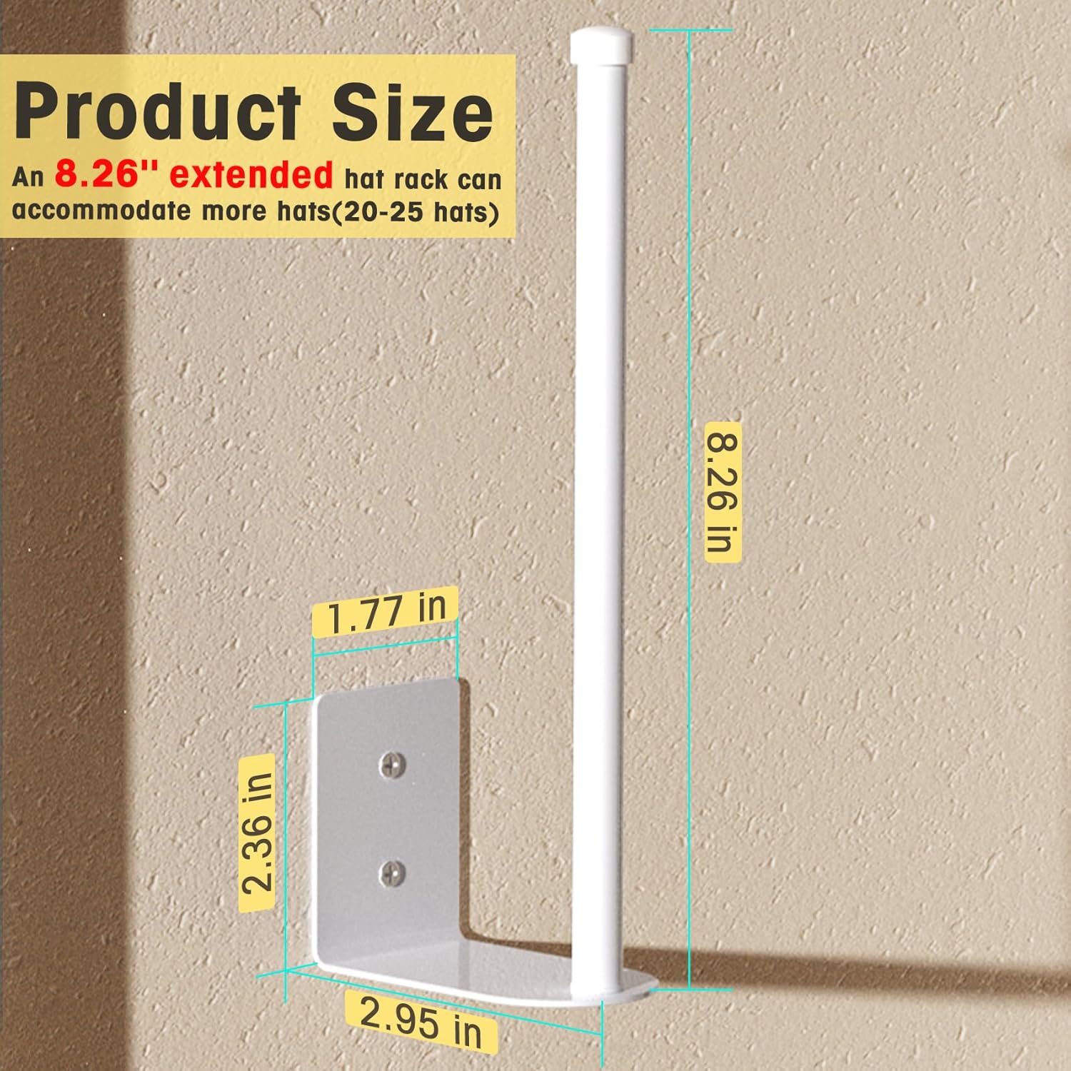 Skiennix Hat Racks - 2 Pack White Stainless Steel Baseball Cap Organizer | Strong Adhesive & Wall Drilled (8.26 in)