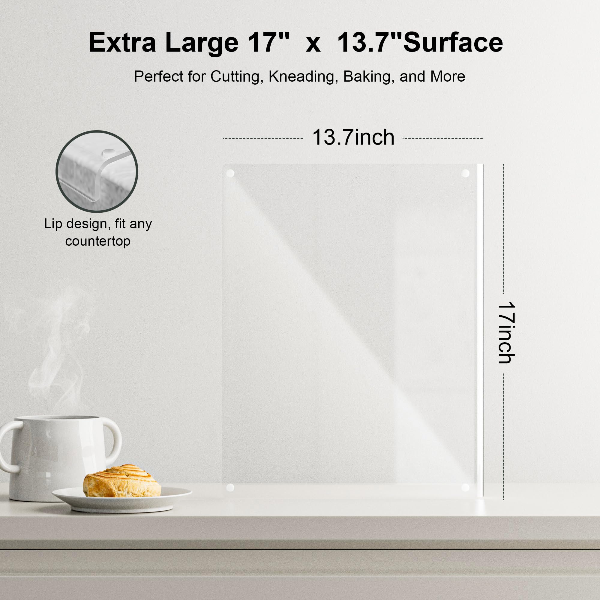 Tempered Glass Cutting Board with Lips, Clear Cutting Board, Easy to Clean and Dishwasher Safe (Clean -17 * 13.2 ins)