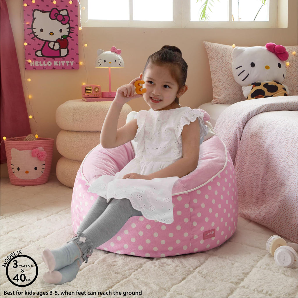 Sanrio Hello Kitty Bean Bag Chair for Kids,Figural Hillside Design by pod, Soft & Durable Fabric, 24x24x17, Comfy Seat for Bedrooms & Playrooms