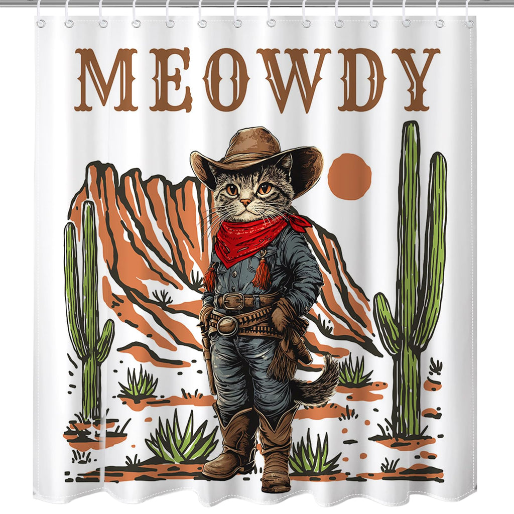Mocsicka Funny Cowboy Cat Shower Curtain Vintage Fun Western Shower Curtain for Bathroom Waterproof Fabric Bath Curtain for Funny Bathroom Deocr 72 X 72 Inch