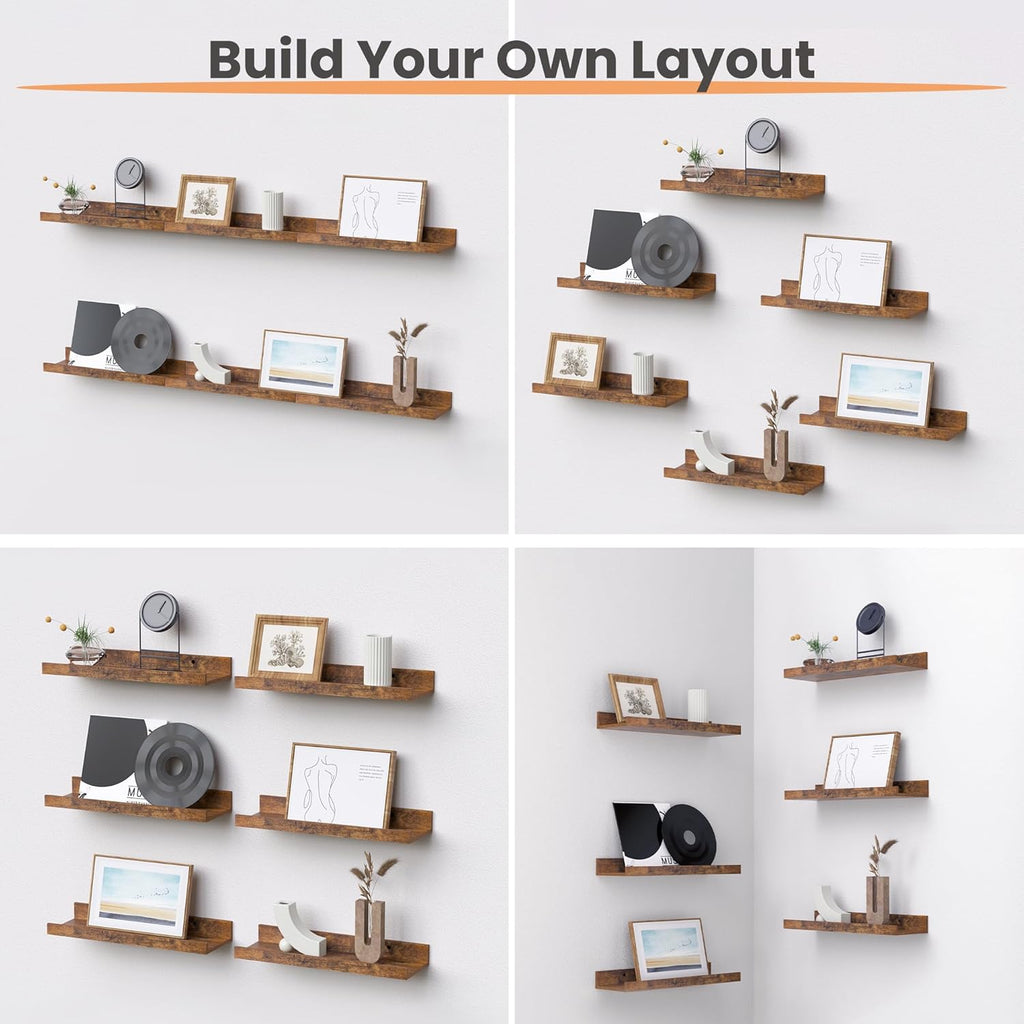 Upsimples 11x14 Picture Frame Bundle - Includes 6 Pack Floating Wall Shelves in Brown