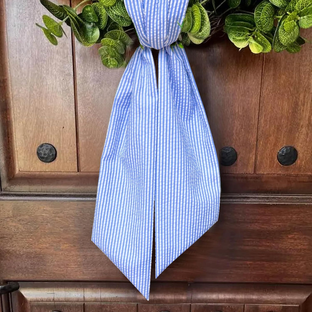 Skiennix Baby Shower Wreath Sash - Blue Seersucker Design for Front Door Decor | Holiday & Wedding Celebrations