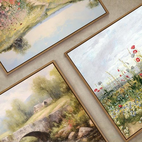 Gardenia Art Framed Wall Art - Country Landscape Canvas Print of Mountain Bridge & River | Spring Scene Decor for Farmhouse Bedroom