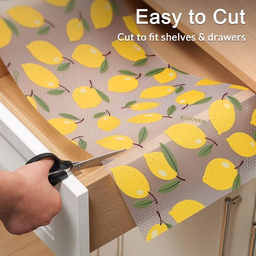 Cooyes Shelf Liner, Non-Adhesive Cabinet Liners for Kitchen Drawers, Shelves, Refrigerator, Pantry Storage, Bathroom Closet, Fridge, Durable Waterproof EVA Mats(11.8" W x 118" L, Yellow Lemon)