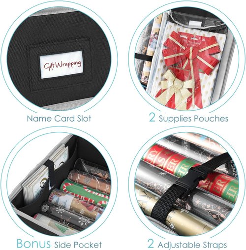 Hearth & Harbor Wrapping Paper Storage Container - Tear-Proof Organizer for Up to 22 Rolls | Christmas Gift Bag