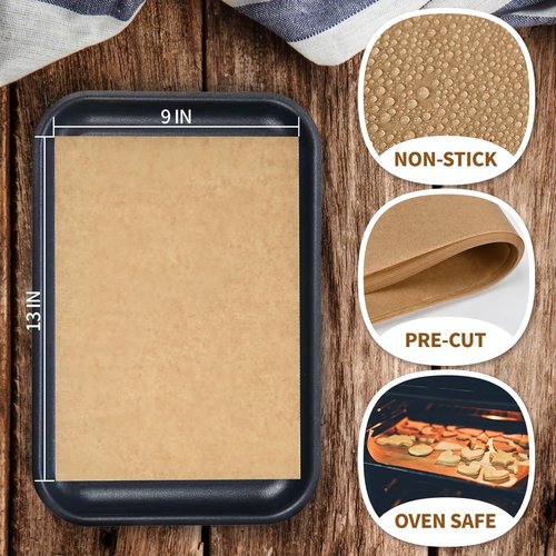 Kovpnor Parchment Paper Sheets - 100 Pcs Unbleached Non-Stick Baking Sheets | 9x13 In for Grilling & Air Frying