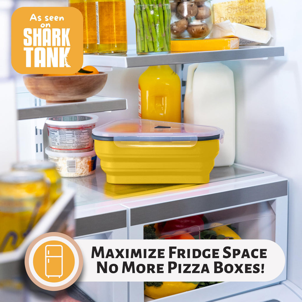 PIZZA PACK The Perfect Reusable Pizza Storage Container with 5 Microwavable Serving Trays - BPA-Free Adjustable Pizza Slice Container to Organize & Save Space, 3 Pack, Yellow