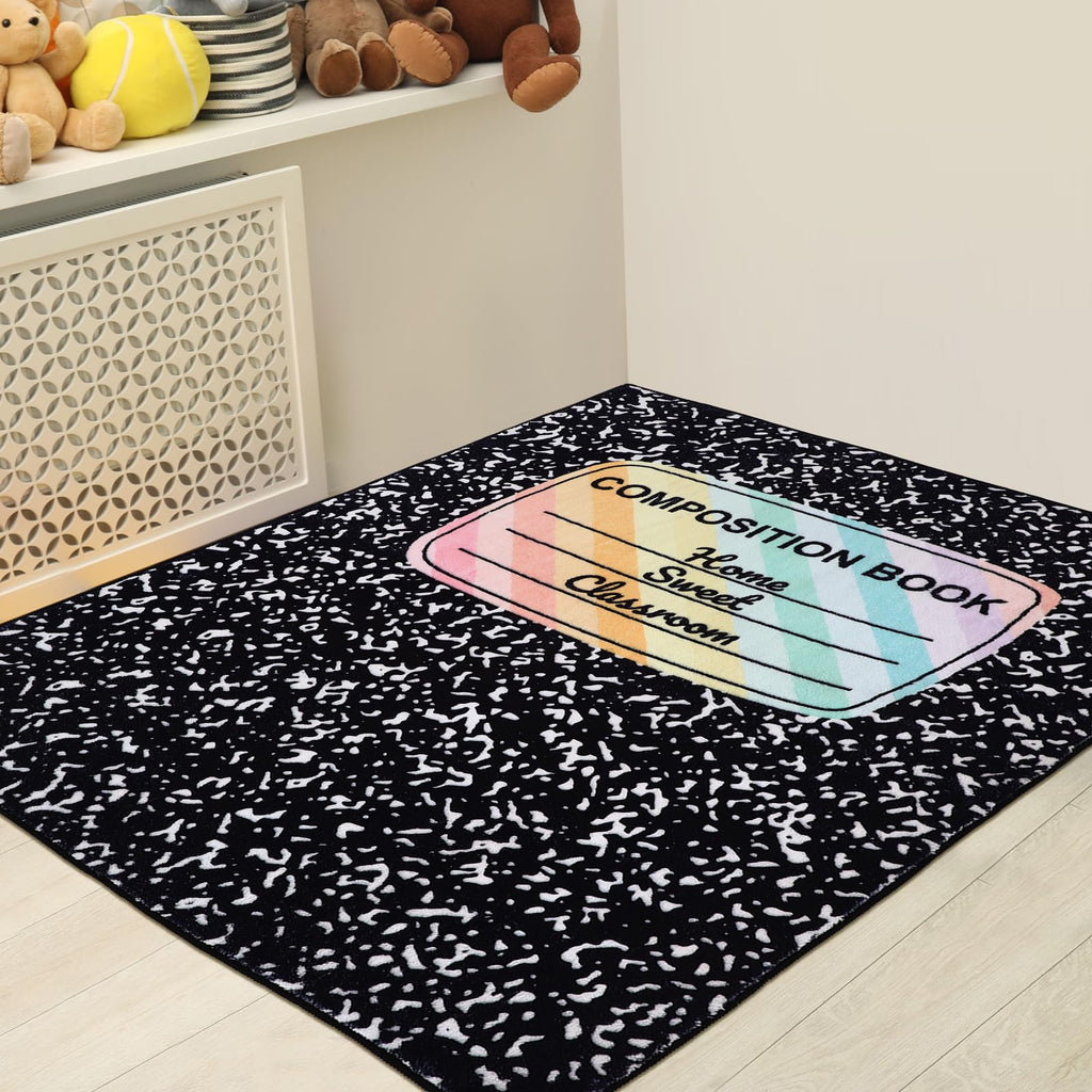 Maasechs 3.3 x 4 ft Composition Notebook Rug Classroom Decor Educational Area Rug Back to School Kid Reading Calming Corner Soft Fluffy Pastel Play Carpet for Nursery Playroom