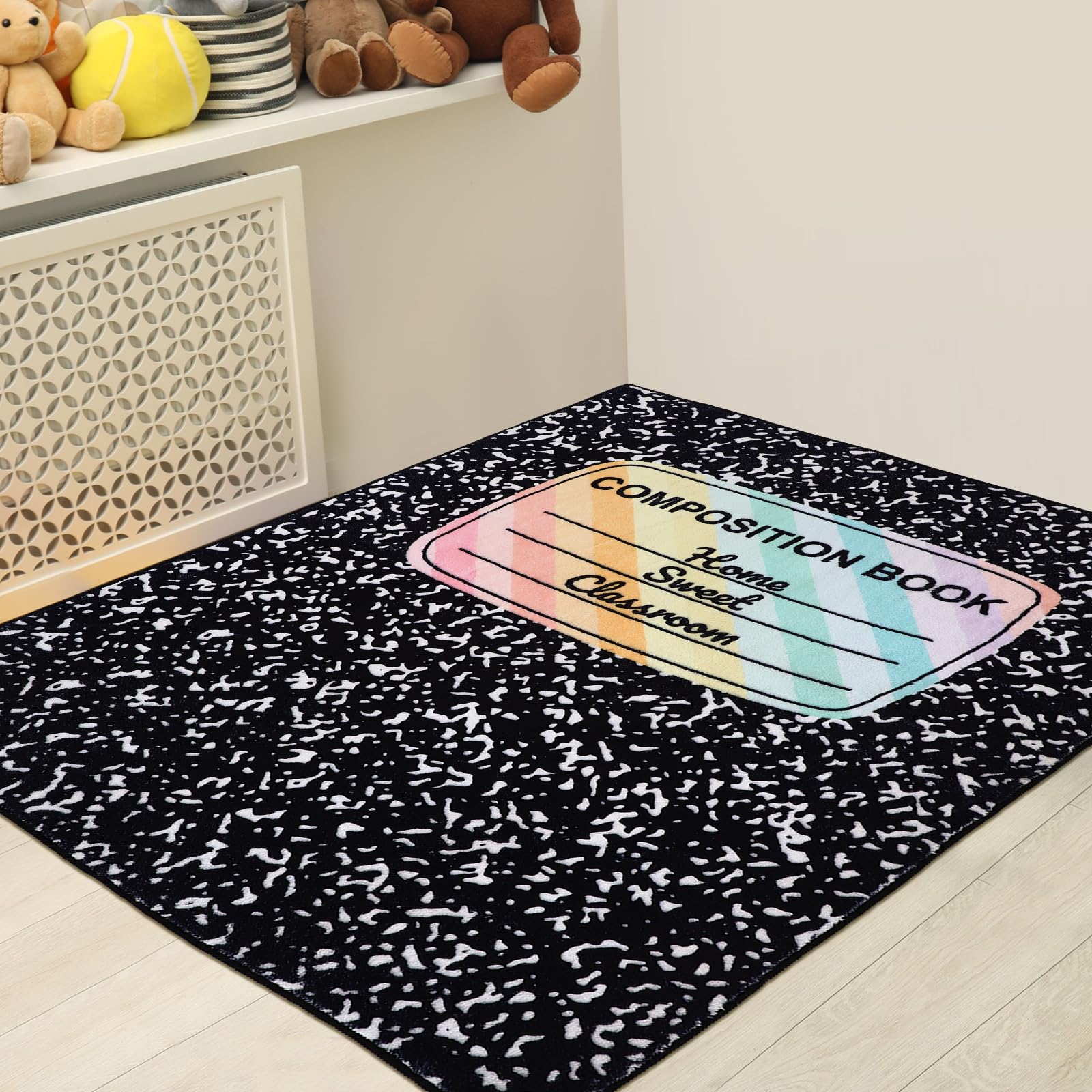 Maasechs 3.3 x 4 ft Composition Notebook Rug Classroom Decor Educational Area Rug Back to School Kid Reading Calming Corner Soft Fluffy Pastel Play Carpet for Nursery Playroom