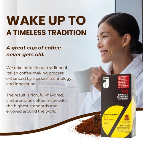 Danesi Caffe Italian Coffee Capsules - Medium Roast Espresso Coffee Pods for Home & Office Use - Premium Italian Oro Blend, 100-Count Pack