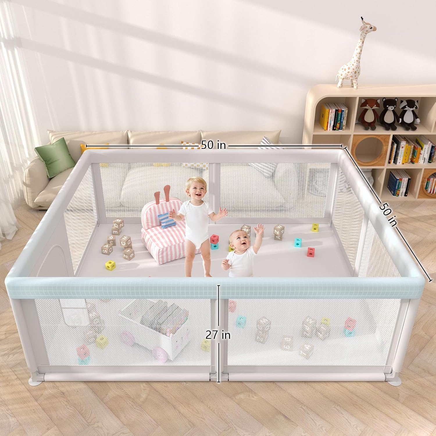 Skiennix Baby Playpen - Breathable Mesh Indoor & Outdoor Play Yard for Toddlers - Grey