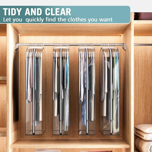 Liuoud Clear Garment Bag - 50” Suit Bags with 10” Gusset for Closet Storage | 4 Pack Plastic Covers