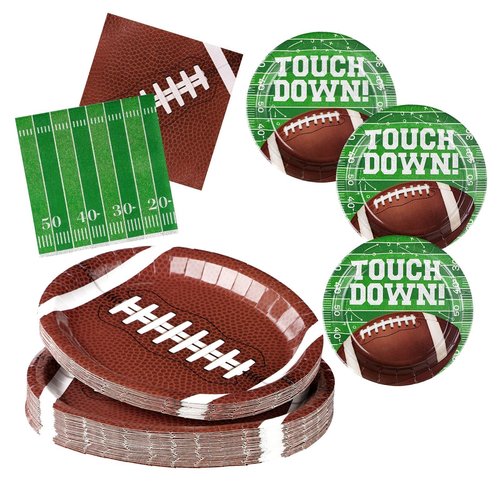 Grencian 150PCS Football Party Decorations Disposable Football Oval Paper Plates and Napkins Sports Theme Tableware Set for Sports Game Day Party Decor Birthday Party Supplies Serves 50