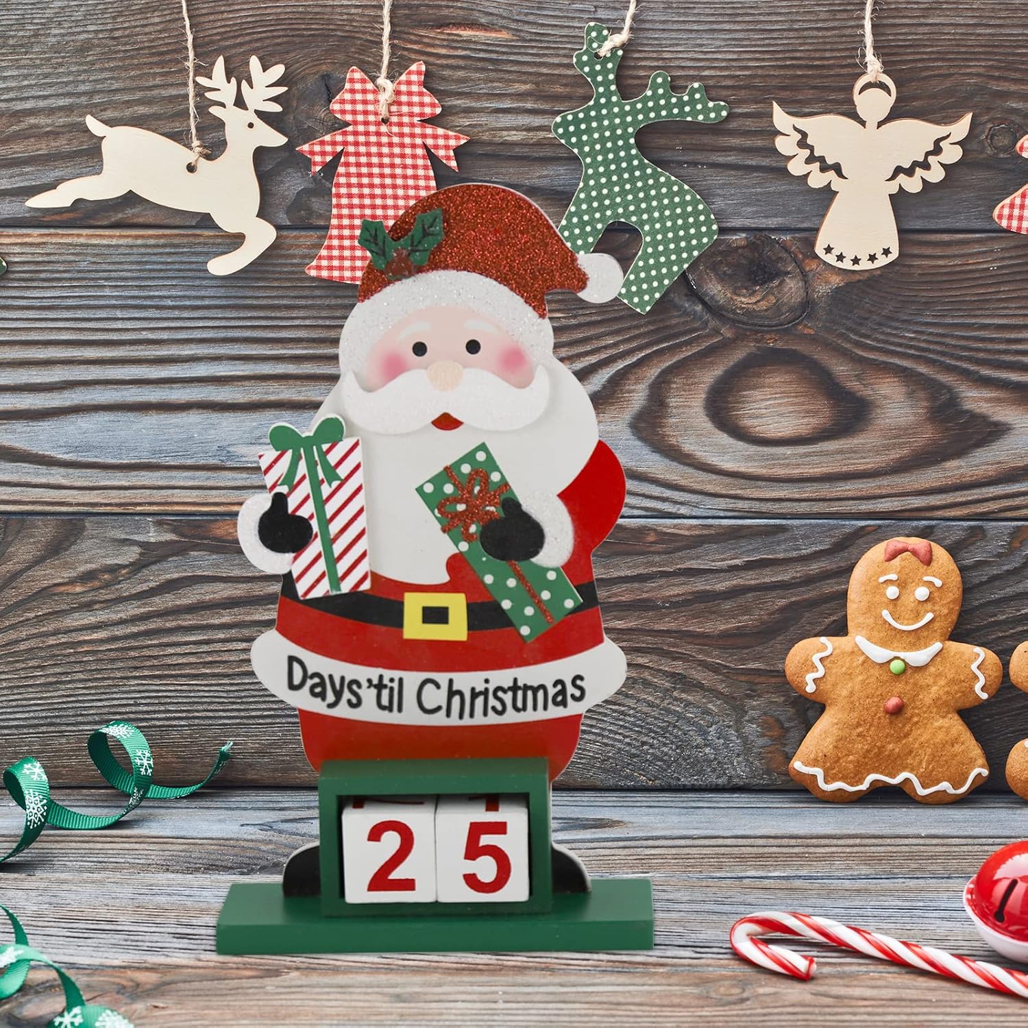 Sfozstra Christmas Advent Countdown Calendar - Wooden Tabletop Decoration with Rotatable Design