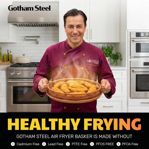 GOTHAM STEEL 2-Piece Copper Air Fryer Tray Set - Non-Stick Crisper Baskets for Oven & Dishwasher Safe Use