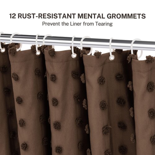 Siiluminisoy Brown Boho Farmhouse Shower Curtain Woven Fabric Shower Curtain, 72 x 72 Pleat Floral Puffs Tufted Textured Modern Farmhouse Minimalist Shower Curtain Set for Bathroom