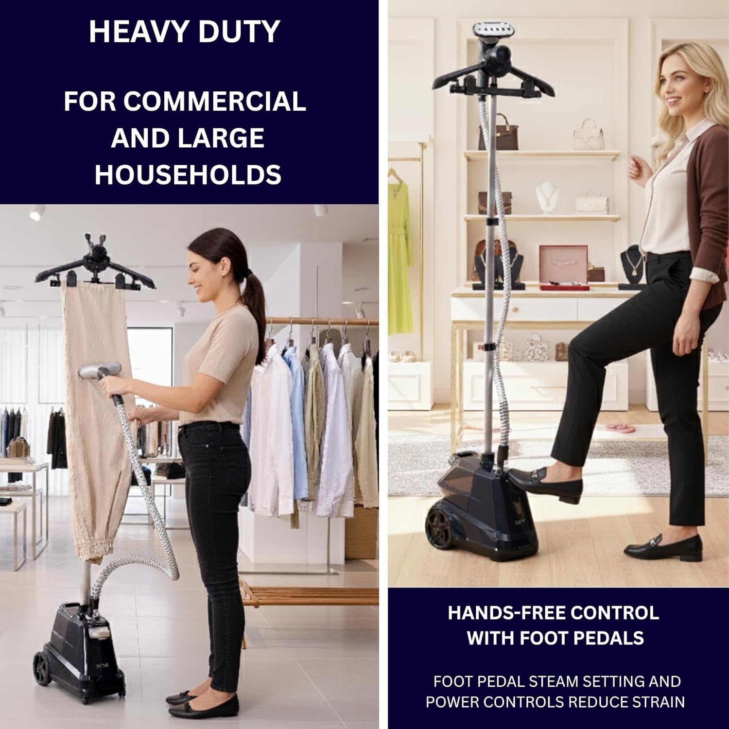 SALAV Heavy Duty Garment Steamer - Powerful 1800W with 3L Water Tank | Full-Size, Navy