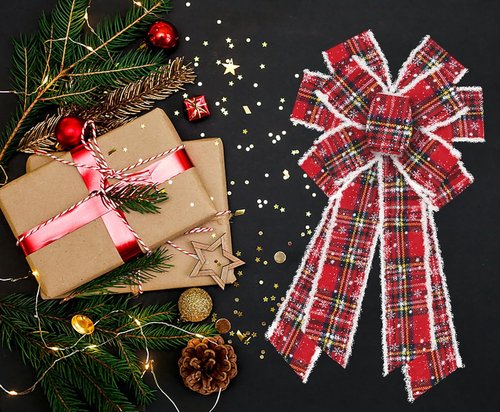 ABTOLS Large Christmas Bows - Red Buffalo Plaid Velvet Wreath Bows for Indoor/Outdoor Decor