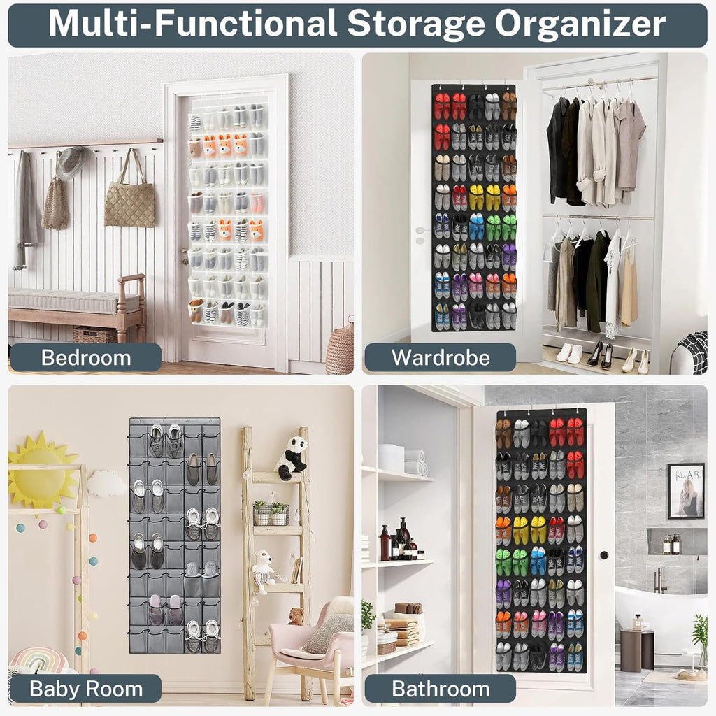 Skiennix Over The Door Shoe Organizer - 40-Pocket Hanging Rack for Closet Storage | Black Mesh Design