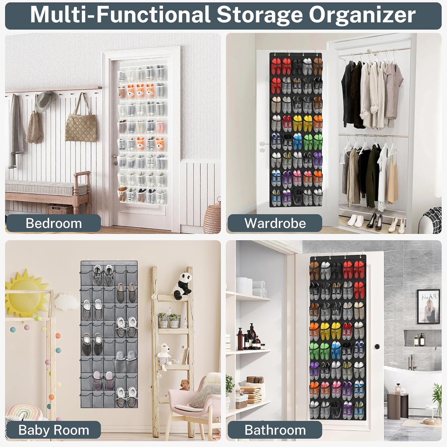 Skiennix Over The Door Shoe Organizer - 40-Pocket Hanging Rack for Closet Storage | Black Mesh Design