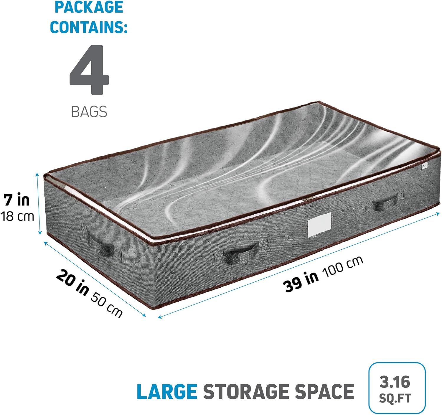Under Bed Storage Bins by [Brand Name] - Pack of 4 Durable Containers for Clothes & Shoes | Clear Top with Dual Zippers