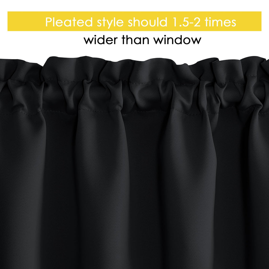 NICETOWN Black Blackout Valance Rod Pocket Thermal Insulated Window Covering Solid Short Curtain for Small Window Bedroom Living Room Topper Decor, 42 x 16 Inches Length, 1 Panel, Black