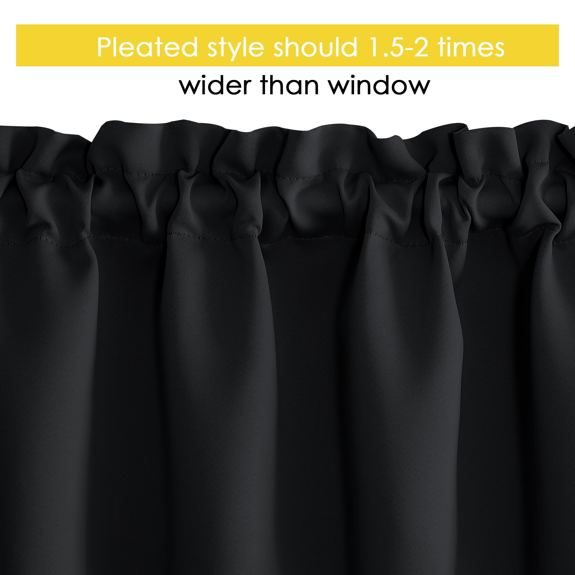 NICETOWN Black Blackout Valance Rod Pocket Thermal Insulated Window Covering Solid Short Curtain for Small Window Bedroom Living Room Topper Decor, 42 x 16 Inches Length, 1 Panel, Black