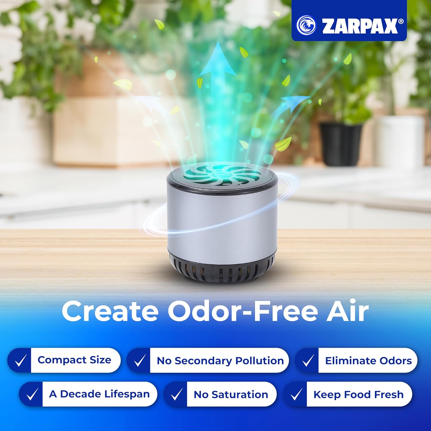 ZARPAX Refrigerator Deodorizer | Long-Lasting 10-Year Odor Eliminator - 18ft³ Capacity Air Purifier