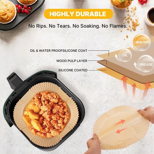 Air Fryer Liners Disposable 7.9 Inch - 135PCS, Unbleached Parchment Paper Liners for 5-8 QT Air Fryer, Non-Stick Oil-Proof Baking Paper for Oven, Microwave, Easy Cleanup, Square