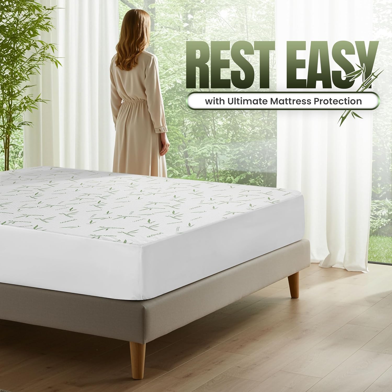 Utopia Bedding Waterproof Mattress Protector - Premium Bamboo Viscose Cooling Cover | Full Size, Soft & Breathable, 15" Deep Pockets