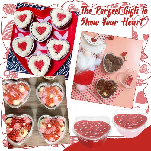 100 Pcs Heart Shaped Cake Pans with Lids Mini Aluminum Foil Cupcake Baking Tins 3.4 Oz Disposable Heart Shape Containers for Valentine's Day, Mother's Day, Wedding, Christmas (Red, Pink)