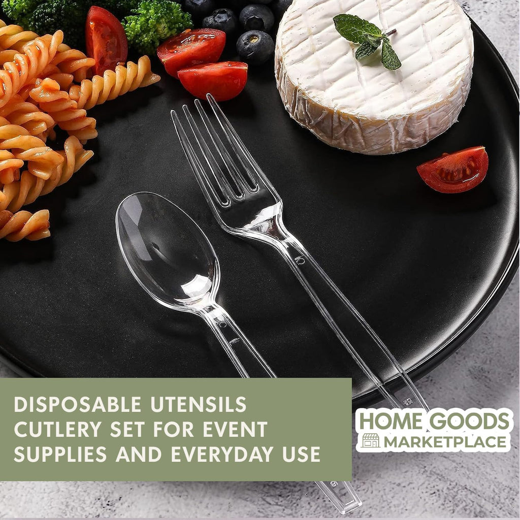 Clear Plastic Silverware Set, 120 Count Spoons and Forks, Perfect for Parties, Holiday Gatherings, Picnics, and Stocking the Pantry