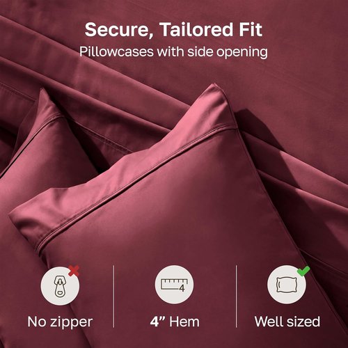 California Design Den Queen Size Pillowcase Set - 400 Thread Count, 100% Cotton Sateen, Soft & Breathable - Burgundy Red