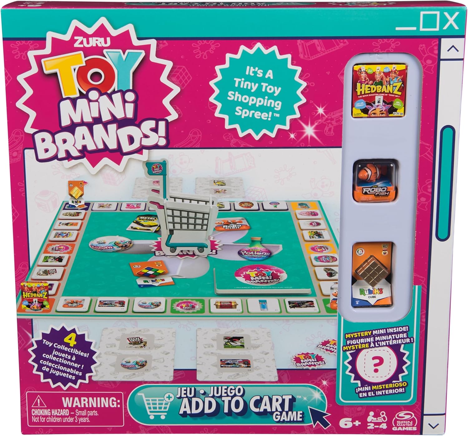 Spin Master Games | Toy Mini Brands Add to Cart Game - Tiny Shopping Spree for Kids, 4 Collectibles, Ages 6+