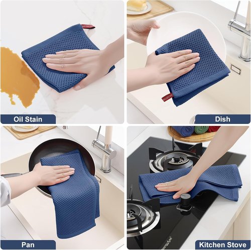 Homaxy Kitchen Towels Set - Ultra Soft 100% Cotton Dishcloths | 8-Piece Assortment in Navy Blue