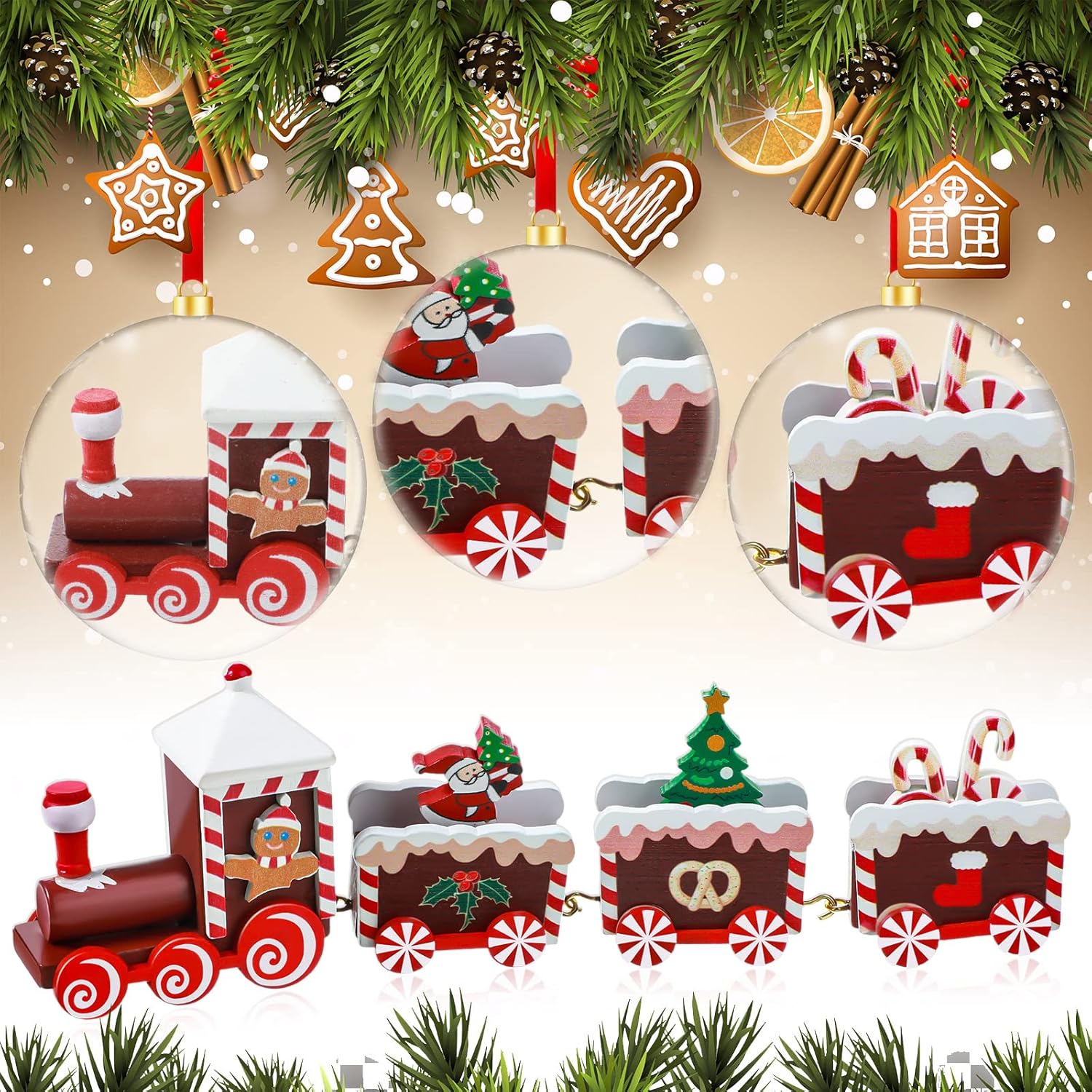 Yulejo Christmas Train | Painted Wooden Decoration for Festive Table Top | Santa Claus, Red