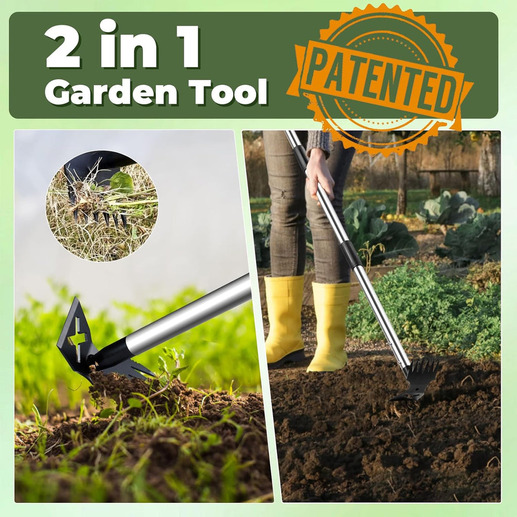 NICOFPHY Weed Puller Tool - 60" Manual Weeder & Hand Rake for Heavy-Duty Gardening | Uproot Weeds Effortlessly