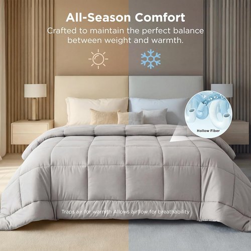 Bedsure Comforter Duvet Insert - Oversized Queen All-Season Quilted Bedding, GentleSoft Down Alternative, Light Grey 98 x 98 Inches
