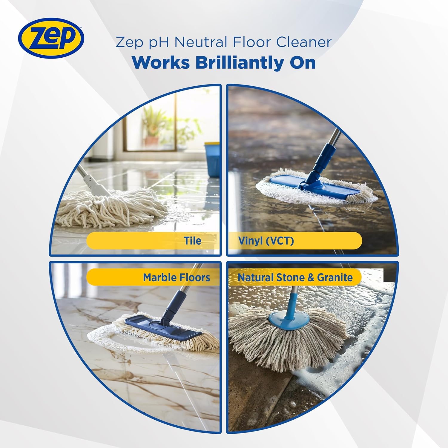 Zep Neutral pH Floor Cleaner - Concentrated All-Purpose Solution - 1 Gallon Size